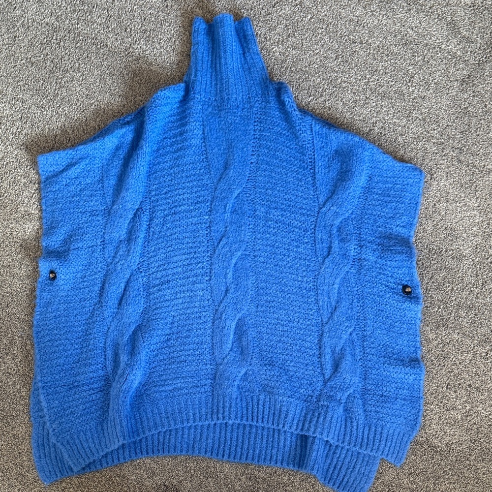 easel Royal Blue Cable Knit Turtleneck Poncho